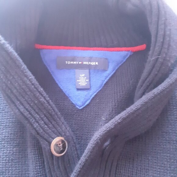 Tommy Hilfiger SZ S Black Cotton Men's 2 Button Shawl Collar Pullever Sweater - Picture 6 of 12